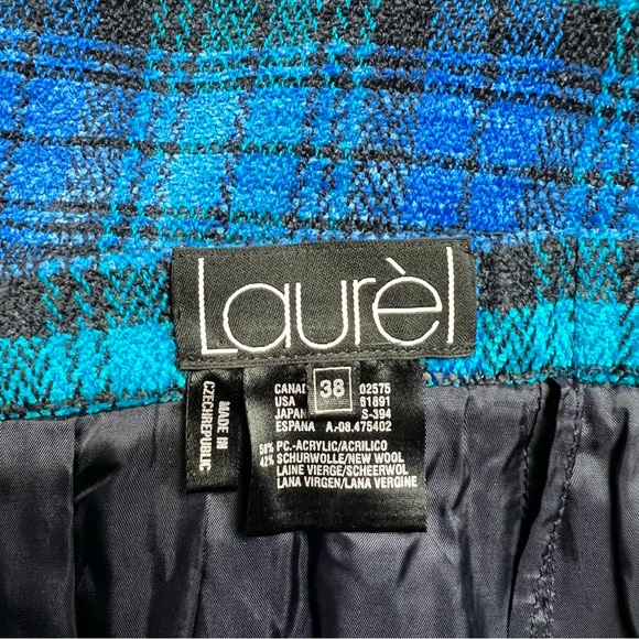 Laurel by ESCADA Plaid Blue Wool 2 Piece Skirt Suit Size 38 - Picture 9 of 16